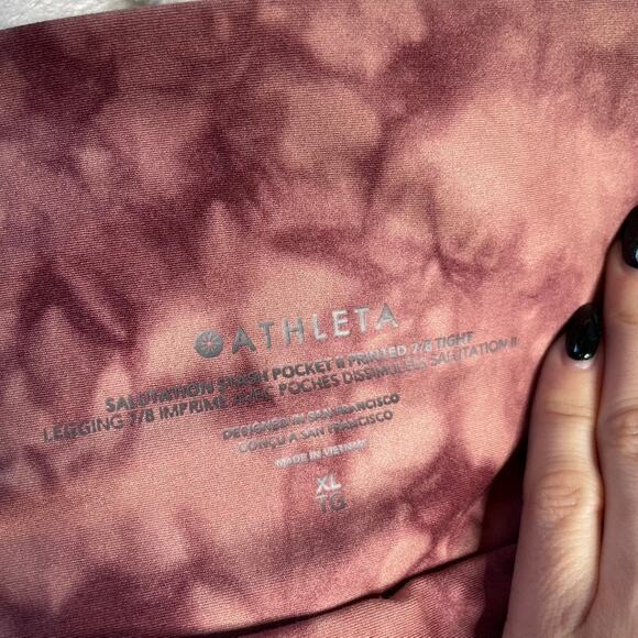 ATHLETA Salutation Stash Pocket ii Printed 7/8 Tight Extra Large XL Tye Die Pink - Picture 4 of 6